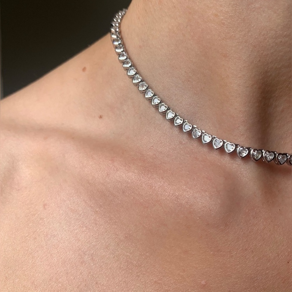 Amore Heart Tennis Necklace | White Gold Plated | tarnish resistant